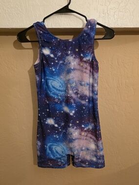 Galaxy-Print Kids One-Piece Romper Leotard - Blue/Purple